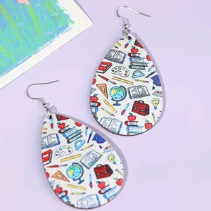 Teacher School Theme Waterdrop‎ Shaped Double-sided Print Wooden Earrings thumbnail 8