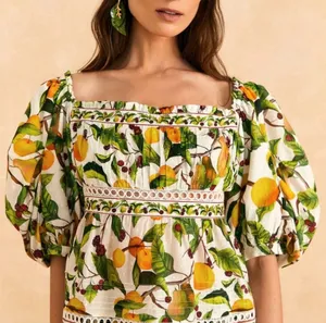 Farm Rio 100% cotton fruit orchid blouse NEW thumbnail 1