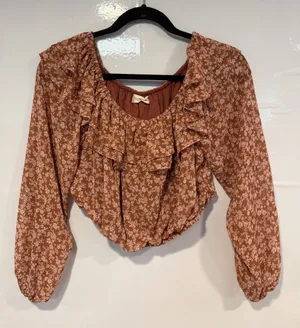 Women's Rust Floral Ruffle‎ Long-Sleeve Top Altar’d State thumbnail 1