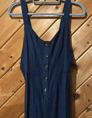 Wild fable navy blue button front tie back wide leg jumpsuit romper NWT thumbnail 4