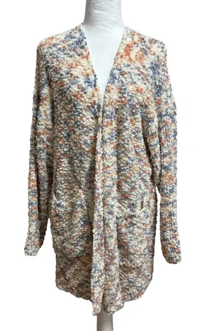Serra Cardigan Sweater Multicolor Popcorn Knit Open‎ Front Pockets Cozy Layer M thumbnail 1