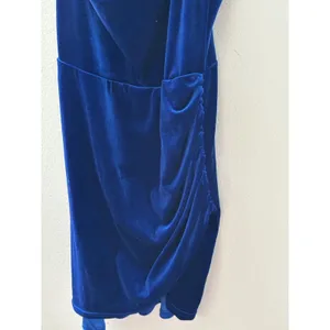 Royal Blue Velvet Cowl Neck Mini Dress Ruched Asymmetrical‎ Tulip Hem Cocktail thumbnail 5