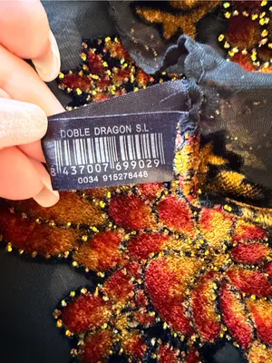Velvet burnout floral shawl black and orange, sparkle details outline, 66"x21.5" thumbnail 7
