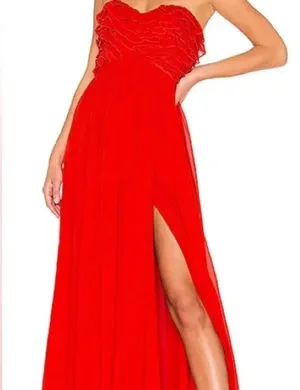 NWT Revolve Lovers & Friends Red Maxi Gown Size Large Ruffled Top Leg Split thumbnail 10