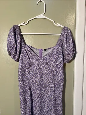 Zaful Women’s Sz 6 Mini Dress Puff Sleeve Light Purple Ditsy Floral White Yellow thumbnail 5