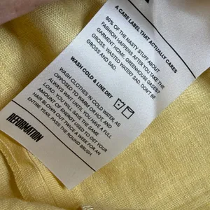 Reformation Yellow Linen Ruffle Smocked Mini Dress Size 10 Off Shoulder Summer thumbnail 8