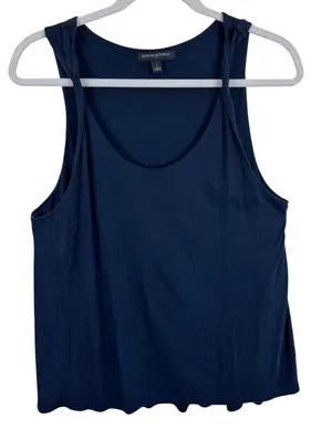 Banana Republic‎ Womens Navy Blue Twisted Shoulder Rayon Scoop Neck Tank Top L thumbnail 1