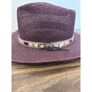 Outback Trading Co Botany Bay Plum Purple Straw Western Cowboy Hat Concho Band thumbnail 4