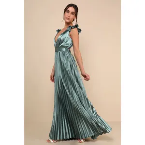 NWT Lulus Exceptional Drama Sage Green Satin Lace-Up Pleated Maxi Dress Bride M thumbnail 7