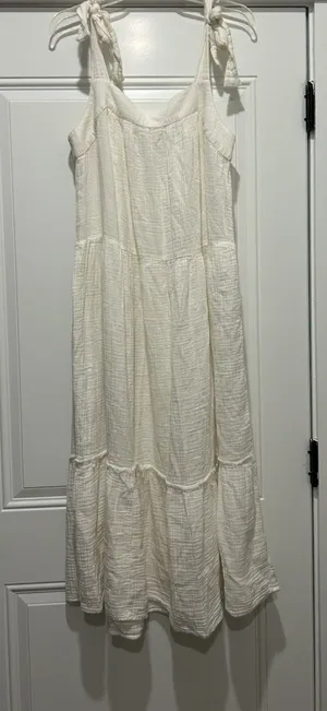 Wonderly White Maxi Dress Size Medium Cotton Sleeveless Tiered Boho Beach Bride thumbnail 1