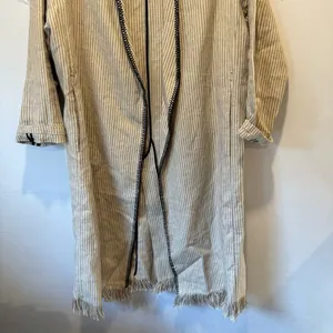 Zara Woman 100% Linen Striped Duster Coat Whipstitch Trim Beige XS Open‎ Front thumbnail 6