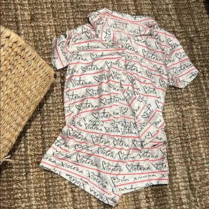 Victoria’s Secret Pink White Logo Two Piece Pajama Sleep Set Size Small thumbnail 3