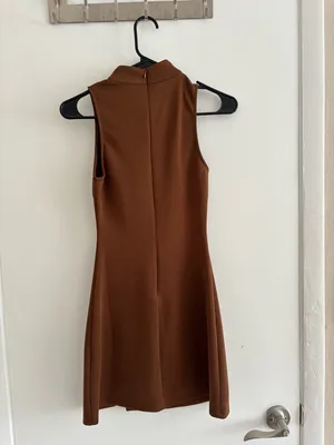 White Fox Boutique Chocolate Brown Mock Neck Mini Dress thumbnail 4