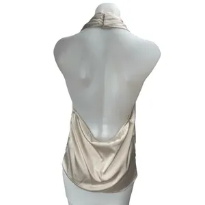 Superdown Beige Silk Satin Sleeveless Halter V Neck Open Back Tank Top Size S thumbnail 2