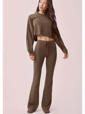 Alo Sway Bootcut Sweatpants Olive Tree High-Rise Waist Army Brown Flare Sweats M thumbnail 7