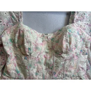 City Studios Floral Eyelet Corset Mini Dress Pastel Pink Blue XL thumbnail 5