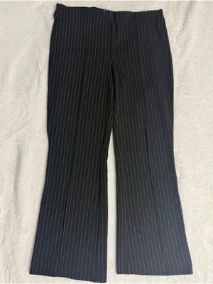 Maeve Anthropologie Margot Kick-Flare Cropped Pinstripe Pants Black thumbnail 4