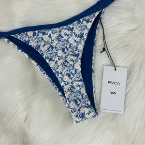 NWT RVCA Blue Daisy Floral Skimpy Coverage High Cut Leg Bikini Bottoms Size M/10 thumbnail 4