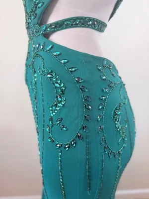 Y2K Sean Collection Beaded Teal Green Cutout Mermaid Trumpet Gown Sz 6 thumbnail 16
