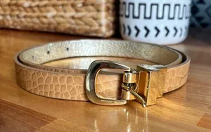 Michael Kors Genuine Leather Reversible Women's Belt Gold Buckle Detail 38" Long thumbnail 1