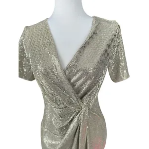 JM Studio John Meyer Silver Sequin Dress 12 Stretch Metallic Fabric Wrap Party‎ thumbnail 2