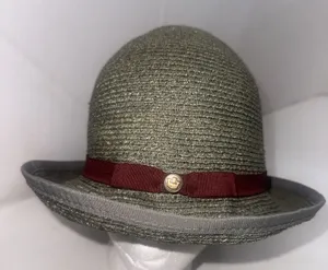 Goorin Bros Paper Woven Straw Fedora Hat Olive Green Burgundy Band Adult Small thumbnail 1
