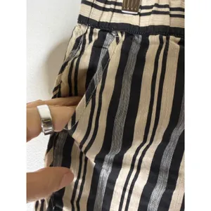 Madewell Linen Blend Grey‎ Black Evelyn Stripes Pull On Shorts Women's M thumbnail 3