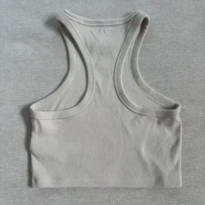 Abercrombie & Fitch Cream Ribbed Racerback Crop Tank Top thumbnail 3
