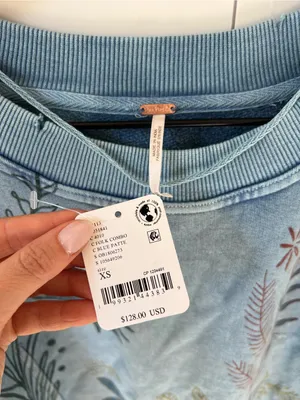Free People Gaia Sweatshirt in Folk Combo Blue NWT thumbnail 5