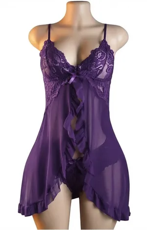 NWT Purple Lace Babydoll Lingerie Set Sexy Sheer Chemise Size S thumbnail 1
