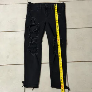 American Eagle Women Black Distressed Level Stretch Denim Jegging‎ Jean 4XShort thumbnail 8