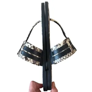 Tory Burch Leigh Thong Sandals 8.5‎ Roccia Snakeskin Black Logo thumbnail 8