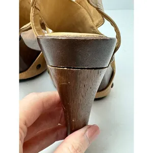Diane Von‎ Furstenberg Shoes Women 6 Tan Leather Open Toe Slingback Wood Heels thumbnail 9