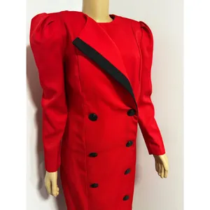 The Jones Girl Vintage 80s Red Double Breasted Puff Shoulder Sheath Dress 12 thumbnail 2