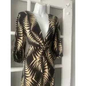 Ba&sh Black Tan Palm Leaf Twist Front V-Neck Mini Dress thumbnail 7