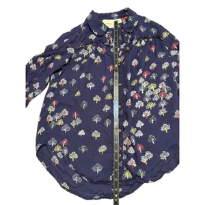 Anthropologie Maeve Fredericka Button Down Top Sz 2 Trees Navy thumbnail 10