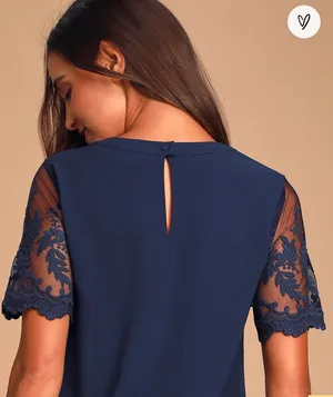 Navy Embroidered Sleeve Top thumbnail 3
