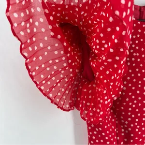 Keepsake Moonshine Dress Red Polka Dot Chiffon Flutter Sleeve Mini Dress Size XS thumbnail 7
