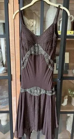 Vintage silk dress beaded Y2K embroidered 90s fairy nocturne chocolate thumbnail 1