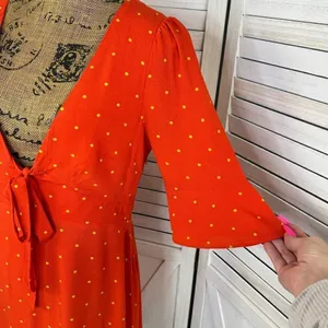 Free People All Yours Polka Dot Flounce Sleeve Mini Dress Orange Size‎ 4 V Neck thumbnail 7