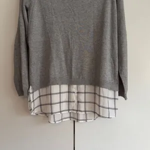 Adrianna Papell Womens Grey Layered Look Sweater Plaid Trim AD1S300211 Large‎ thumbnail 4