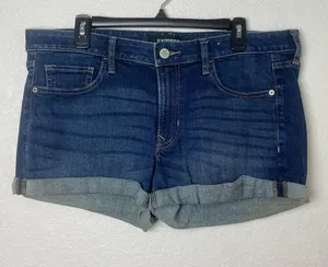 Express Dark Blue Denim Cuffed Shorts - Relaxed Low Rise Size 12 thumbnail 1