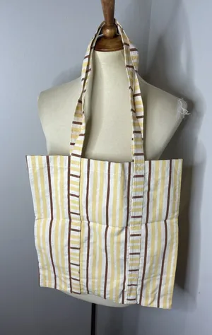 Sézane et Octobre Editions Cotton Tote Bag Tall Brick Stripe Print Yellow Brown thumbnail 1