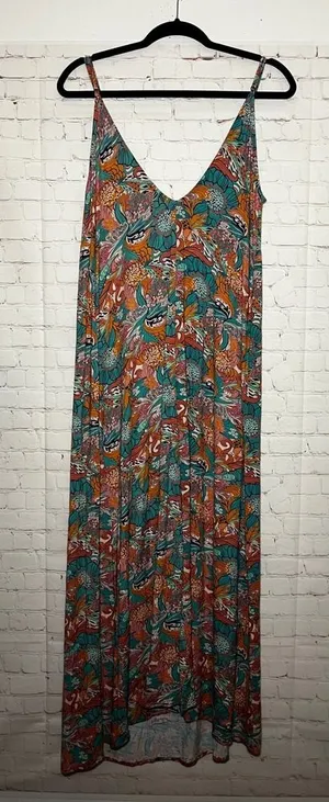 Maaji Bohemian Floral Print Maxi Dress Spaghetti‎ Strap V Neck Women's Size S thumbnail 1