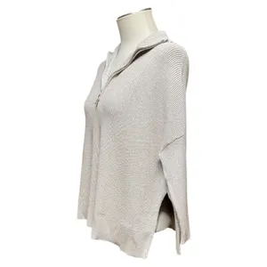 Tommy Bahama Dolman Sleeve Side Slit Half Zip Sweater Gold Sparkle XXS thumbnail 3