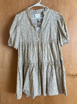 NWT Sundays Eden Celestial Bloom 100% Cotton Floral Tiered Ruffle Mini Dress‎ XS thumbnail 1