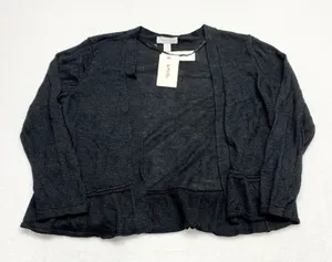 Charter Club Ruffle Hem Open Front Cardigan Womens Size M Black Ramie Rayon Knit thumbnail 1
