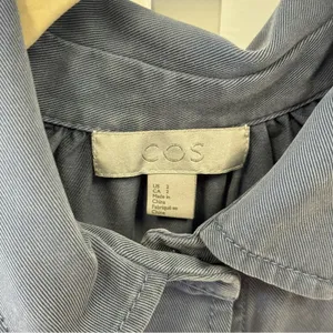 COS 100% Lyocell Lightweight Minimalist Button Down Tunic‎ Shirt Dusty Blue Sz 2 thumbnail 6