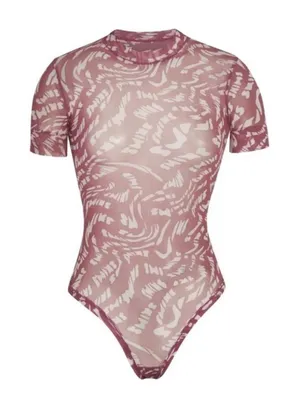 SKIMS NWT Women’s Summer Mesh Raspberry Swirl T-Shirt Thong Bodysuit‎ Size XS thumbnail 1