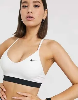 NIKE L Small Dri-Fit Indy Light Support Sports Bra White Swoosh Logo Women's thumbnail 1